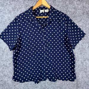 Vintage Liz Baker Blouse Top Womens 16 Navy Blue White Preppy Mod Retro Fun
